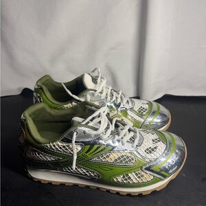 Green and Silver Bottega Men’s Sneakers